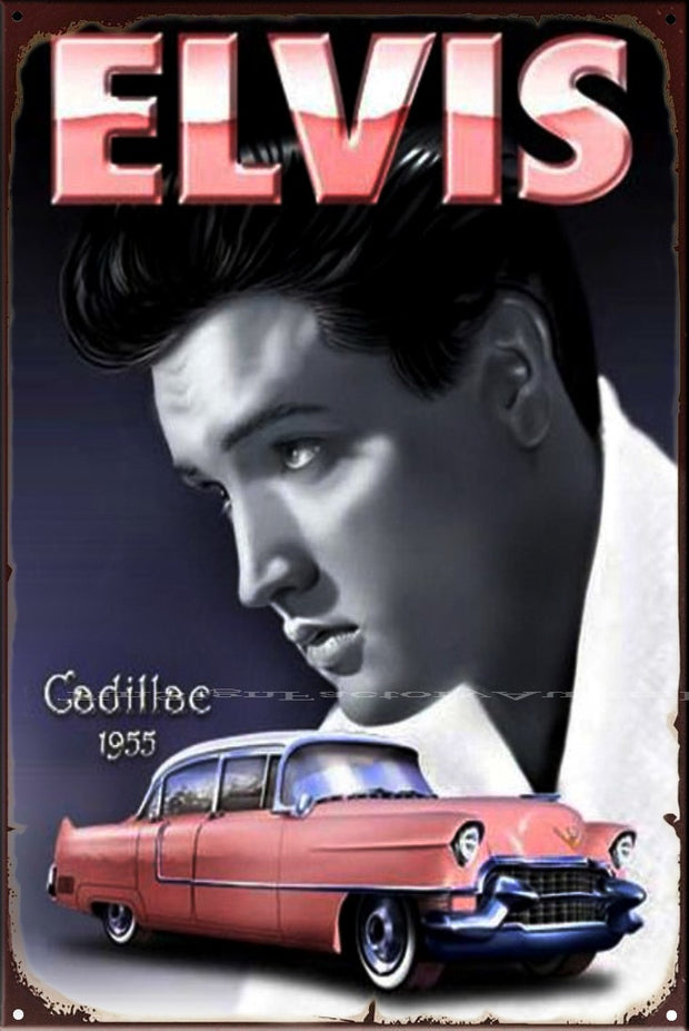 PRESLEY CADILLAC 1955 Vintage Retro Rustic Garage Man Cave Metal Sign