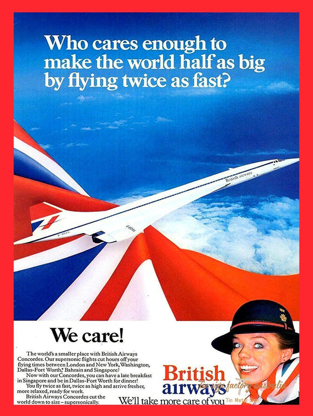 WE CARE BRITISH AIRWAYS Retro/Vintage Metal Plaque Sign Style Man Cave Garage