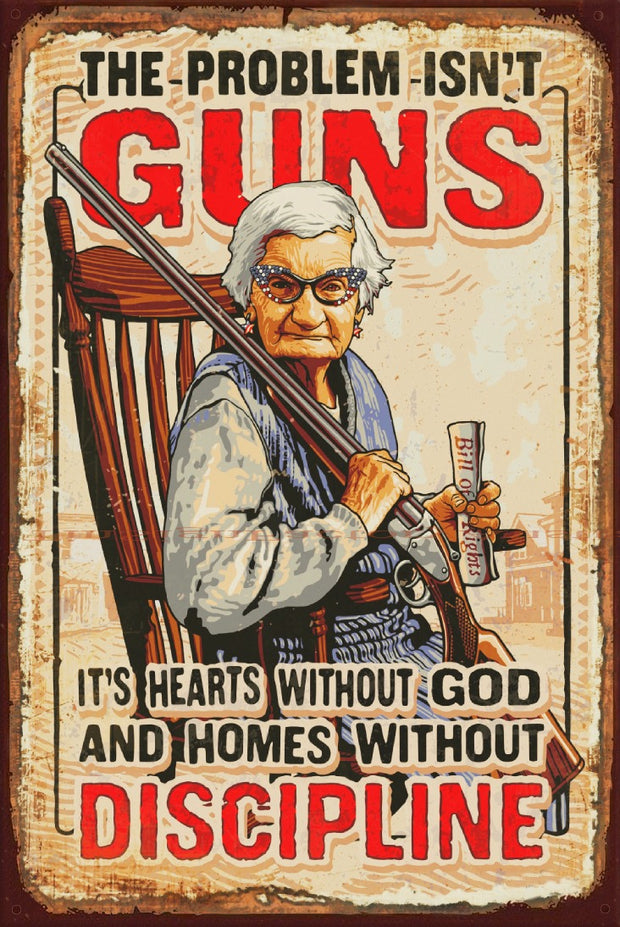 PROBLEM ISN'T GUNS Vintage Retro Rustic Garage Wall Man Cave Metal Sign