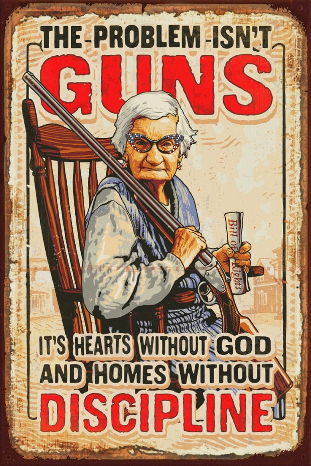PROBLEM ISN'T GUNS Vintage Retro Rustic Garage Wall Man Cave Metal Sign