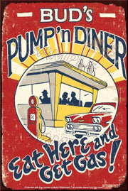 PUMP N' DINER Retro/ Vintage Tin Metal Sign Man Cave, Wall Home Décor, Shed-Garage, and Bar
