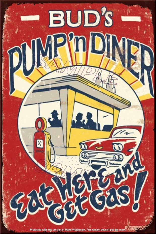 PUMP N' DINER Retro/ Vintage Tin Metal Sign Man Cave, Wall Home Décor, Shed-Garage, and Bar