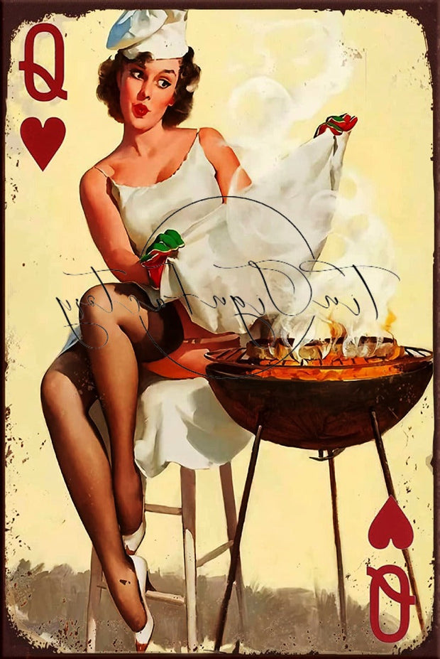 QUEEN OF HEARTS Retro/ Vintage Tin Metal Sign Man Cave, Wall Home Décor, Shed-Garage, and Bar