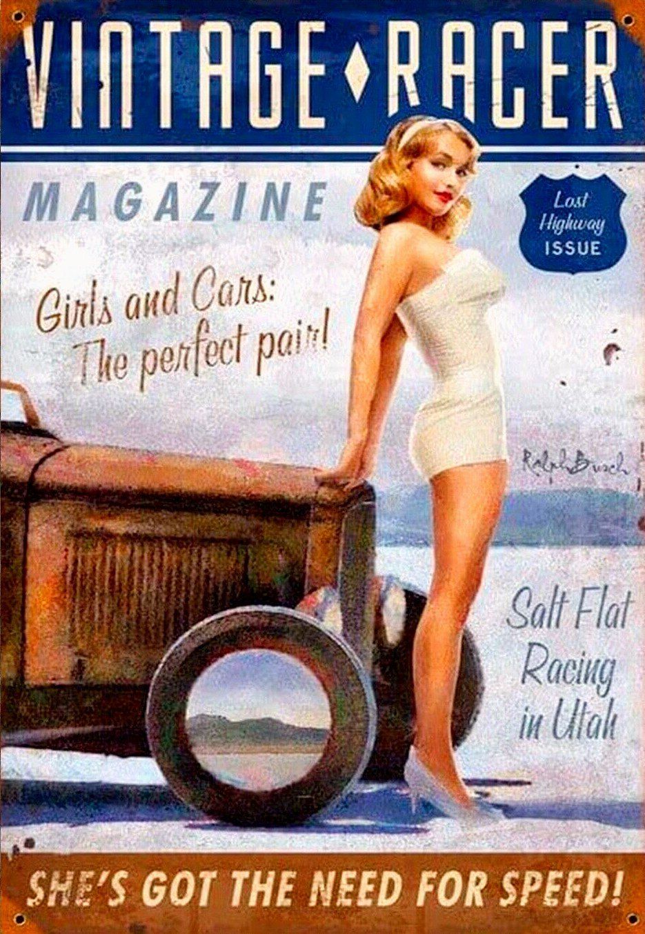 Vintage Racer Girl Vintage Retro Workplace Plaques Ideal Gift Metal Tin Sign - Tin Sign Factory Australia