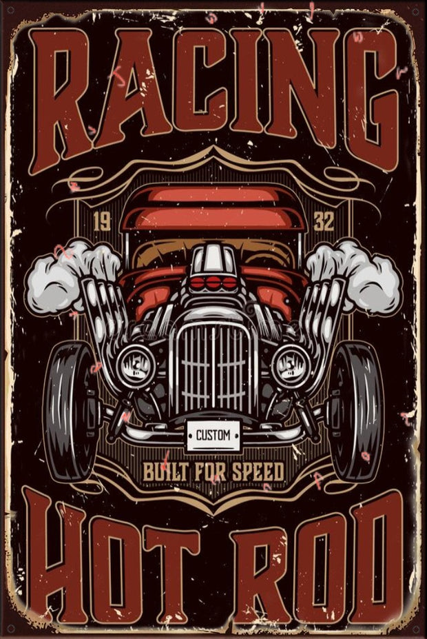 RACING HOT ROD Rustic Look Vintage Shed-Garage and Bar Man Cave Tin Metal Sign