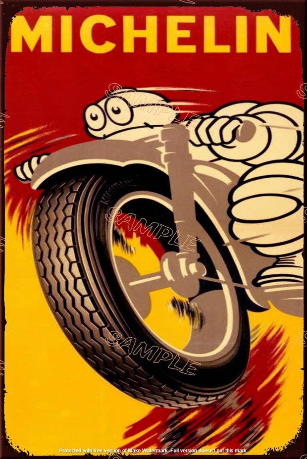 RACING MICHELIN Retro/ Vintage Tin Metal Sign Man Cave, Wall Home Décor, Shed-Garage, and Bar