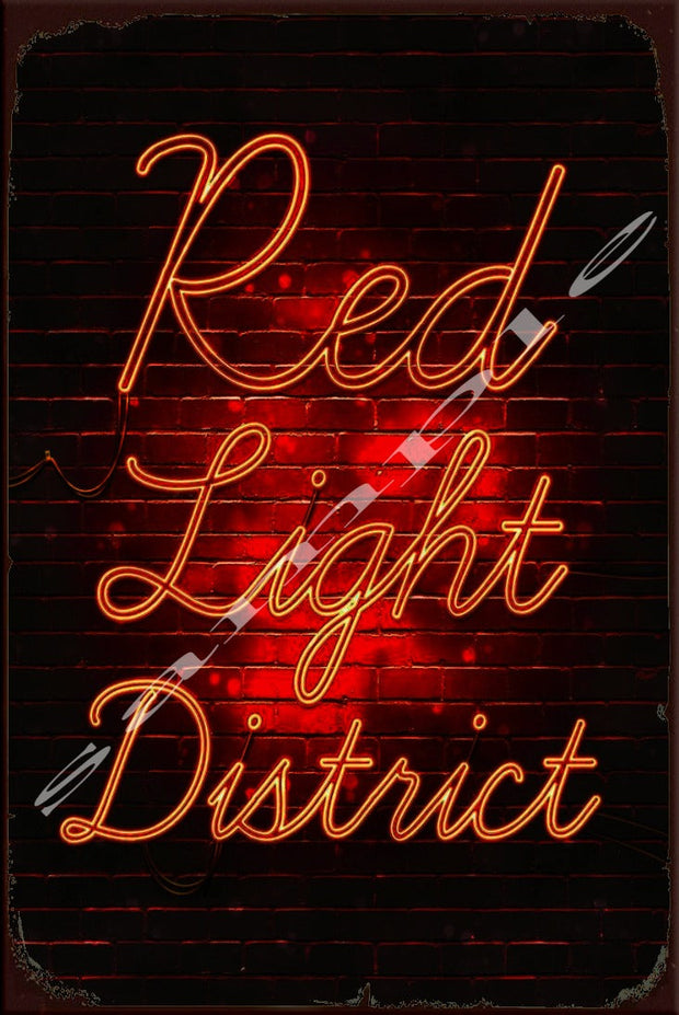 RED LIGHT DISTRICT Retro/ Vintage Wall Home Décor, Shed-Garage and Bar Tin Metal Sign