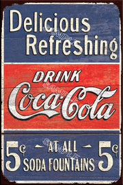 REFRESHING FOUNTAINS Retro/ Vintage Tin Metal Sign Man Cave, Wall Home Décor, Shed-Garage, and Bar