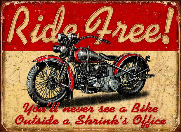 RIDE FREE BIKE Retro/ Vintage Tin Metal Sign Man Cave, Wall Home Decor, Shed-Garage, and Bar