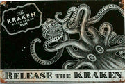 release the kraken black spiced Rum new tin metal sign MAN CAVE