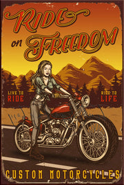 RIDE ON FREEDOM Retro/ Vintage Tin Metal Sign Man Cave, Wall Home Décor, Shed-Garage, and Bar