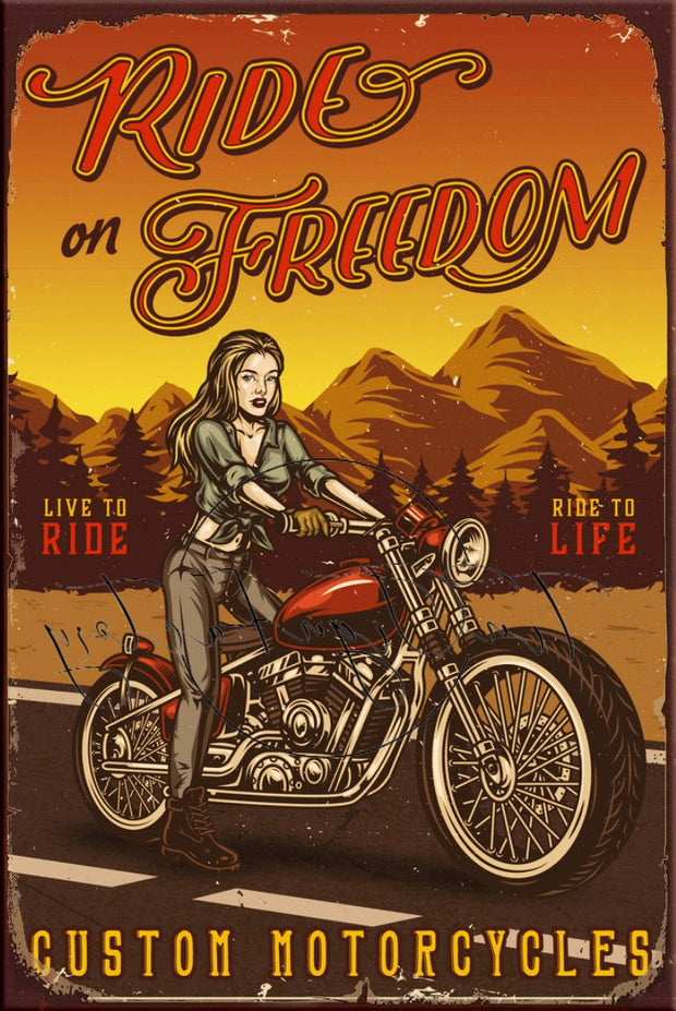 RIDE ON FREEDOM Retro/ Vintage Tin Metal Sign Man Cave, Wall Home Décor, Shed-Garage, and Bar