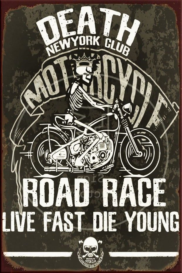 ROAD RACE Rustic Look Vintage Shed-Garage and Bar Man Cave Tin Metal Sign