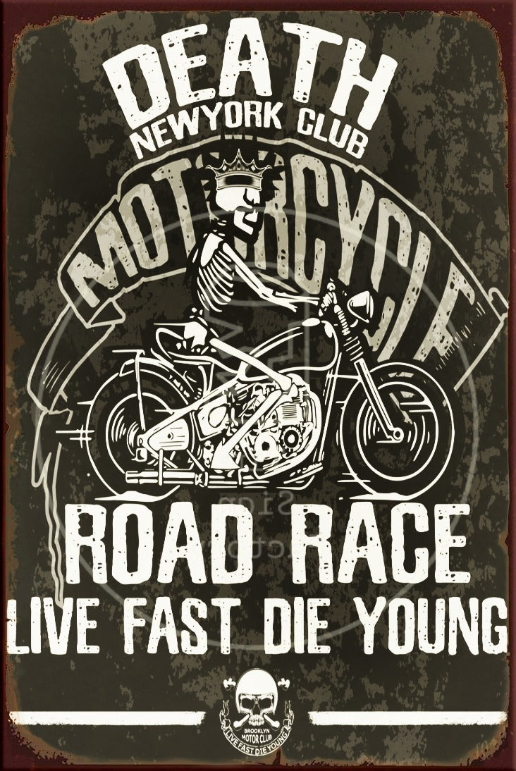 ROAD RACE Rustic Look Vintage Shed-Garage and Bar Man Cave Tin Metal Sign