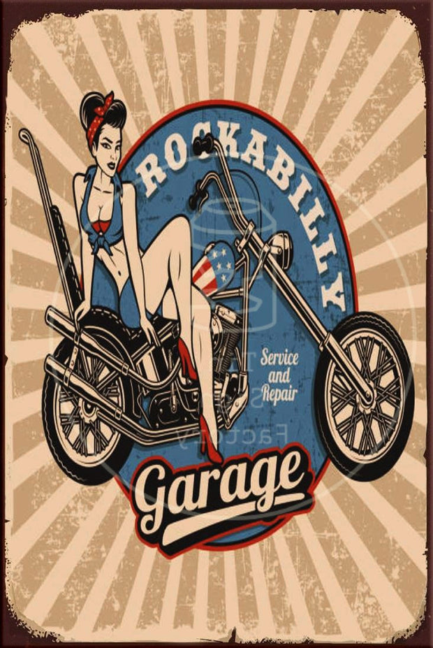 ROCKABILLY GARAGE Rustic Look Vintage Shed-Garage and Bar Man Cave Tin Metal Sign