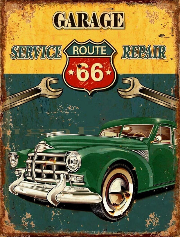 ROUTE 66-GARAGE SERVICE REPAIR Retro/Vintage Home Garage Wall Décor Café Resto Bar Tin Metal Sign