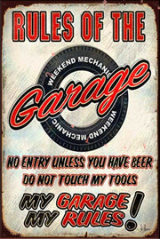 RULE OF THE GARAGE Rustic Look Vintage Shed-Garage and Bar Man Cave Tin Metal Sign
