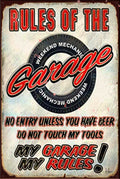 RULE OF THE GARAGE Rustic Look Vintage Shed-Garage and Bar Man Cave Tin Metal Sign