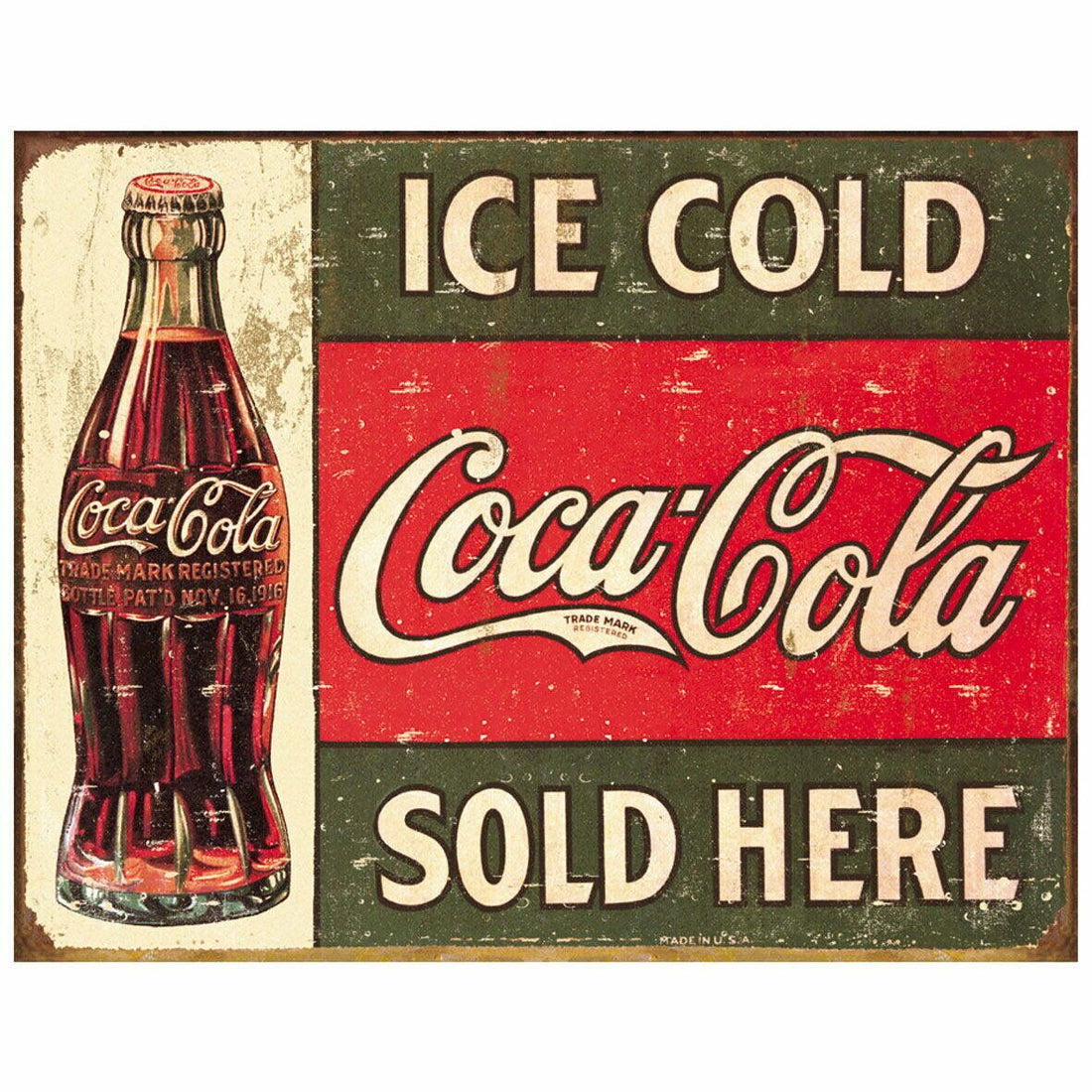 COKE - c.1916 Ice Cold Metal Sign 30 x 40 cm - Tin Sign Factory Australia