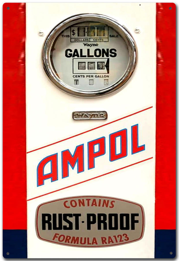 Ampol Vintage Wayne Petrol Bowser - Retro Tin Sign - Fuel Oil Memorabilia