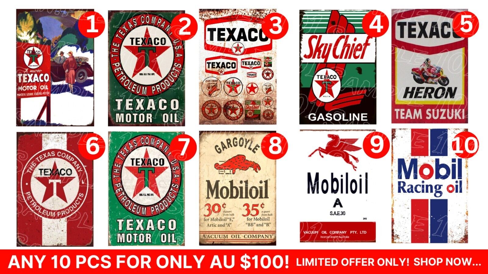 OIL SIGNS-BULK BUY Retro/Vintage Look Metal Sign Home Wall Man Cave Garage - Tin Sign Factory Australia