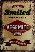 Brand new Vegemite sandwich smile tin metal sign free postage - Tin Sign Factory Australia