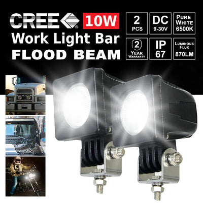 2PCS 10W CREE LED Work Light Bar Flood Beam 4WD Reverse Lamp 12V 24V New Brand