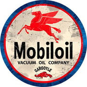 Mobiloil Vacuum Oil Co Round Tin Sign
