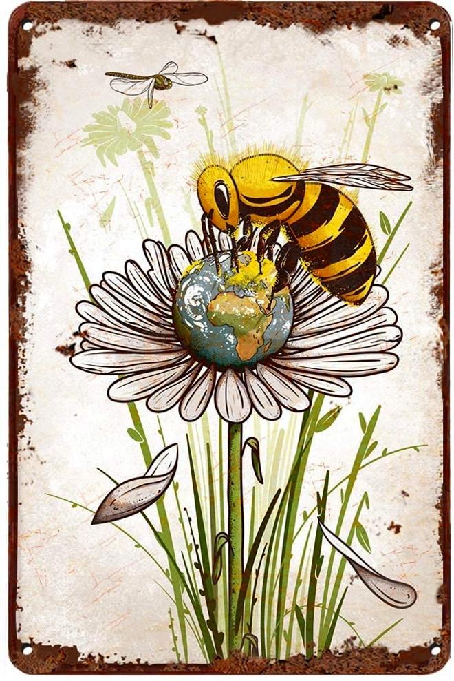 SAVE THE PLANET BEE Funny Novelty Retro/ Vintage Tin Metal Sign Man Cave, Wall Home Decor, Shed-Garage, and Bar