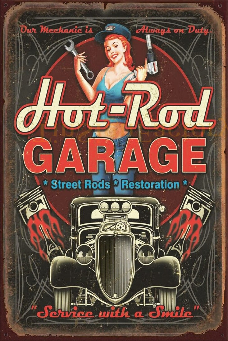 SERVICE WITH A SMILE Vintage Retro Rustic Garage Wall Man Cave Metal Sign