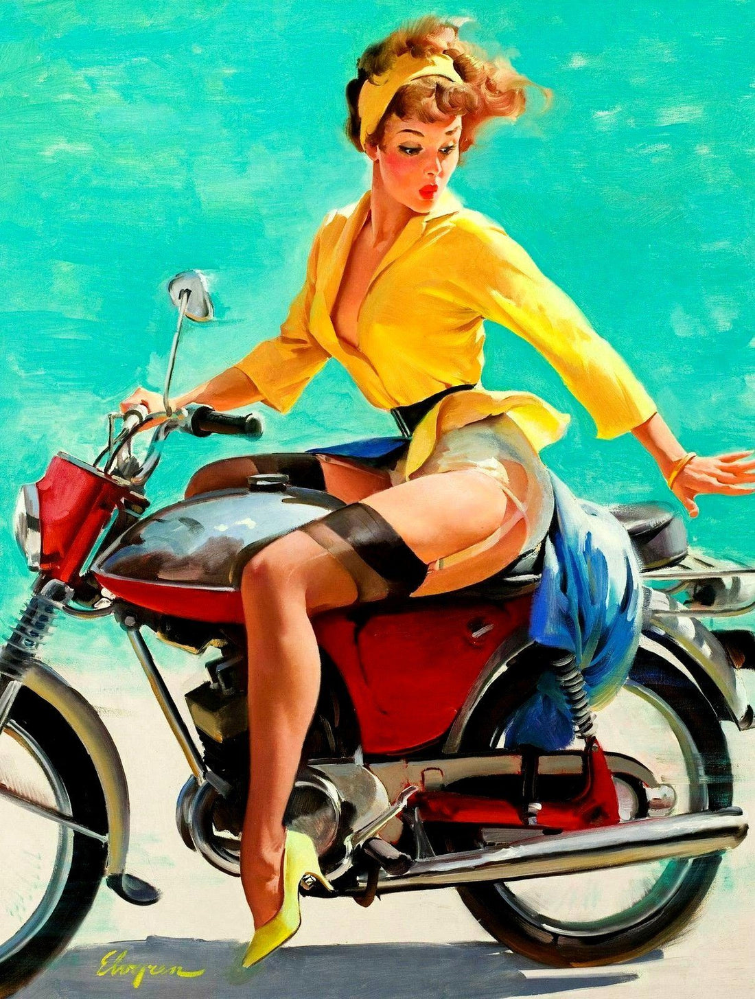 MOTORCYCLE PIN UP GIRL Retro/Vintage Metal Plaque Sign Style Man Cave Garage - Tin Sign Factory Australia