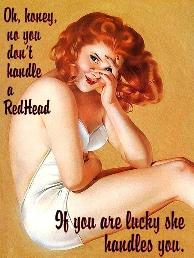 SEXY REDHEAD PINUP Retro/Vintage Metal Plaque Sign Style Man Cave Garage