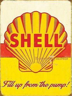 SHELL FILL THE PUMP Rustic Look Vintage Tin Metal Sign Man Cave, Shed-Garage, and Bar - Tin Sign Factory Australia