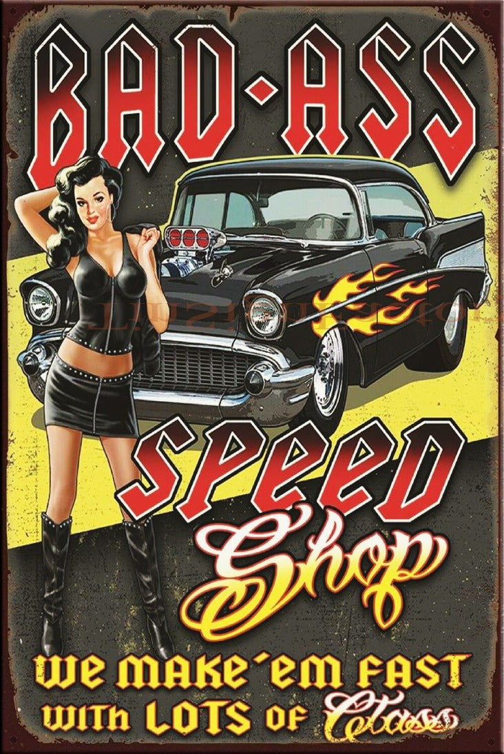 BAD-ASS SPEED SHOP Vintage Retro Rustic Plaques Bar Man Cave Garage Metal Sign