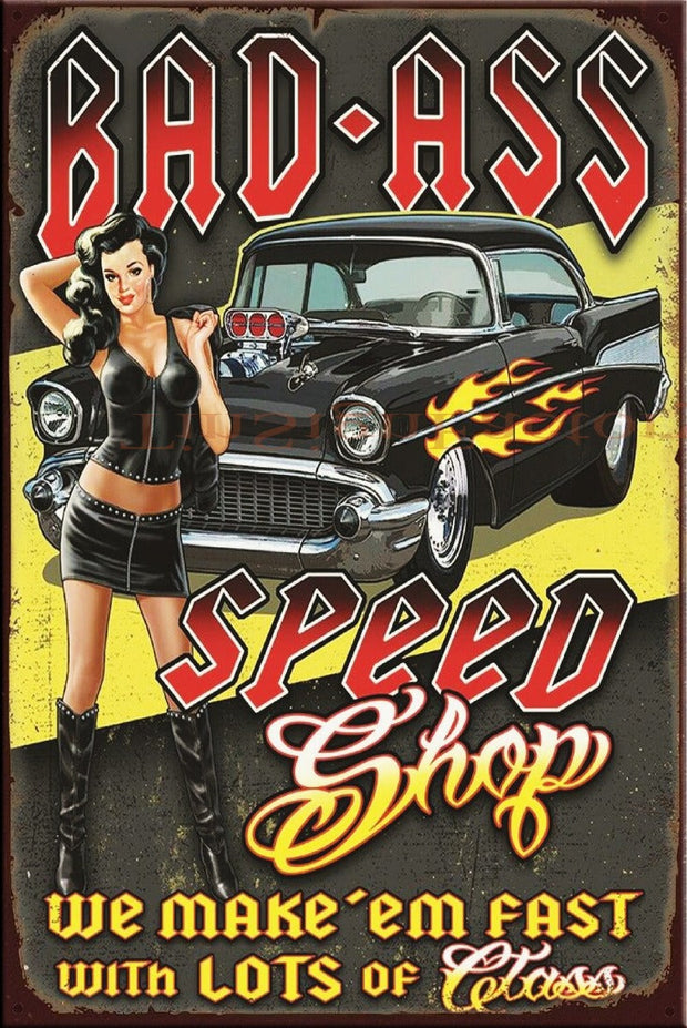 BAD-ASS SPEED SHOP Vintage Retro Rustic Plaques Bar Man Cave Garage Metal Sign