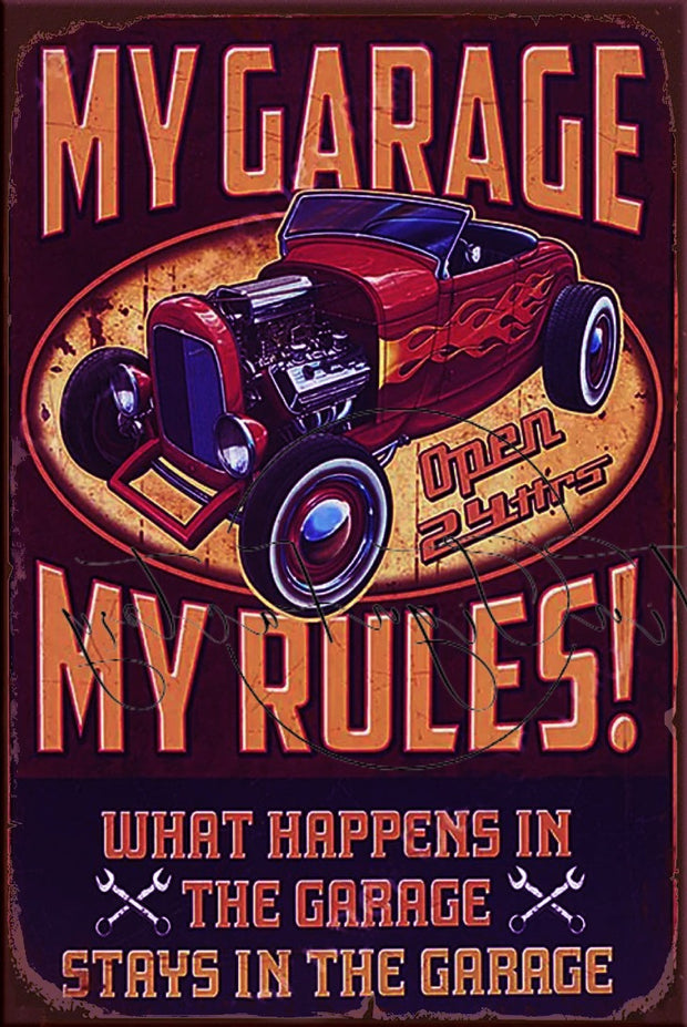 STAY IN THE GARAGE Retro/ Vintage Tin Metal Sign Man Cave, Wall Home Décor, Shed-Garage, and Bar