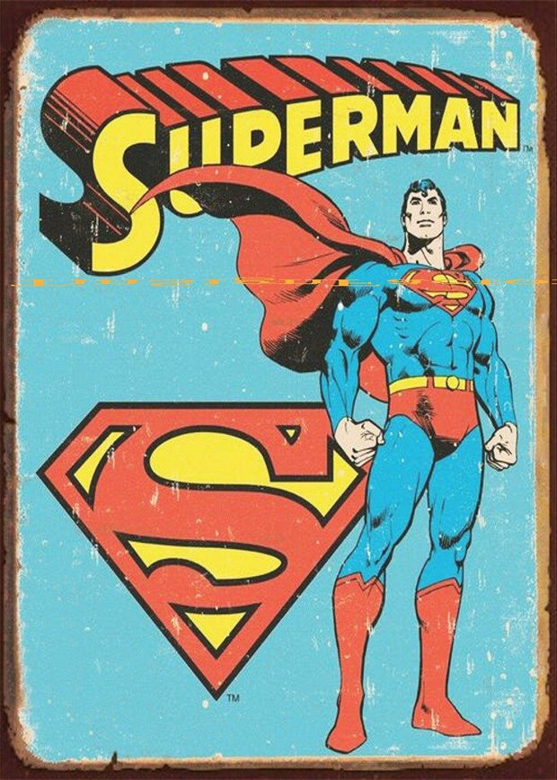 SUPERMAN COLLECTIBLE SUPERHERO Rustic Look Vintage Tin Metal Sign Man