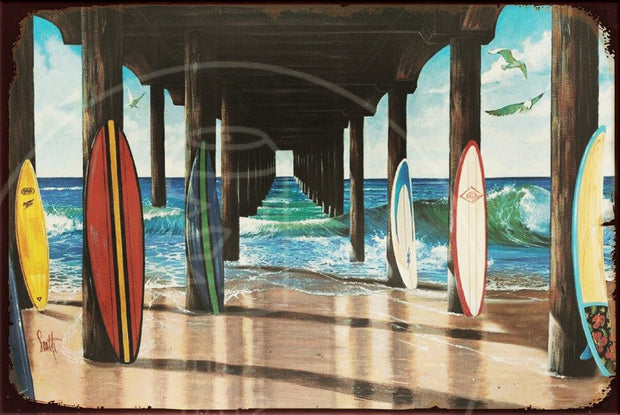 SURFING WALL Rustic Look Vintage Shed-Garage and Bar Man Cave Tin Metal Sign
