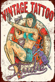 Vintage Tattoo Girl Vintage Retro Workplace Plaques Ideal Gift Metal Tin Sign