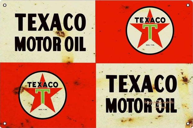 TEXACO MOTOR OIL Rustic Look Vintage Tin Metal Sign Man Cave, Shed-Garage, and Bar