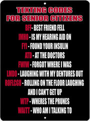 TEXTING CODES FOR SENIOR CITIZENS Retro/Vintage Metal Plaque Sign Style Man Cave Garage Work Office