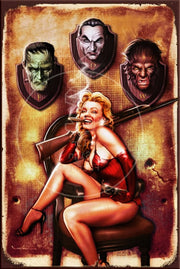 THE HUNTRESS Rustic Look Vintage Shed-Garage and Bar Man Cave Tin Metal Sign