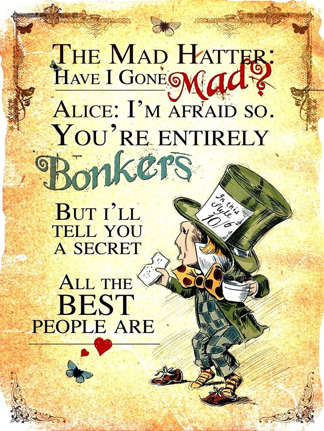 THE MAD HATTER Retro/Vintage Metal Plaque Sign Style Man Cave Garage