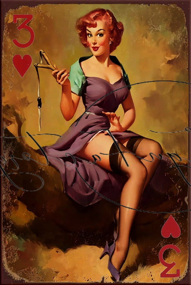 THREE OF HEARTS Retro/ Vintage Tin Metal Sign Man Cave, Wall Home Décor, Shed-Garage, and Bar