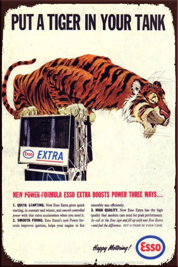 TIGER ON A TANK Retro/ Vintage Tin Metal Sign Man Cave, Wall Home Décor, Shed-Garage, and Bar