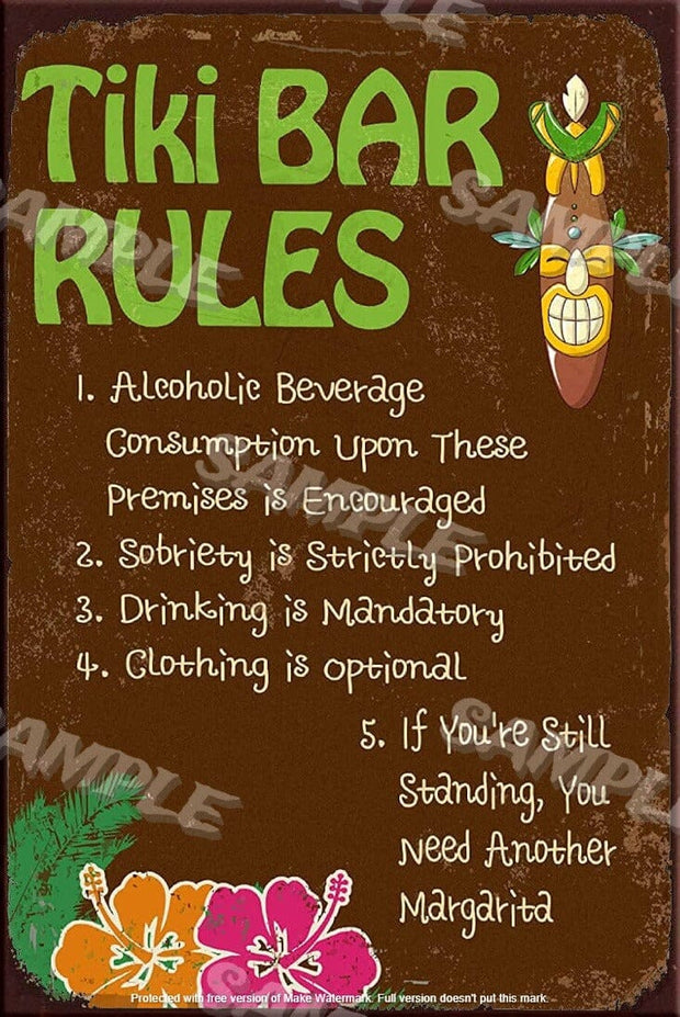 TIKI BAR RULES Retro/ Vintage Tin Metal Sign Man Cave, Wall Home Décor, Shed-Garage, and Bar