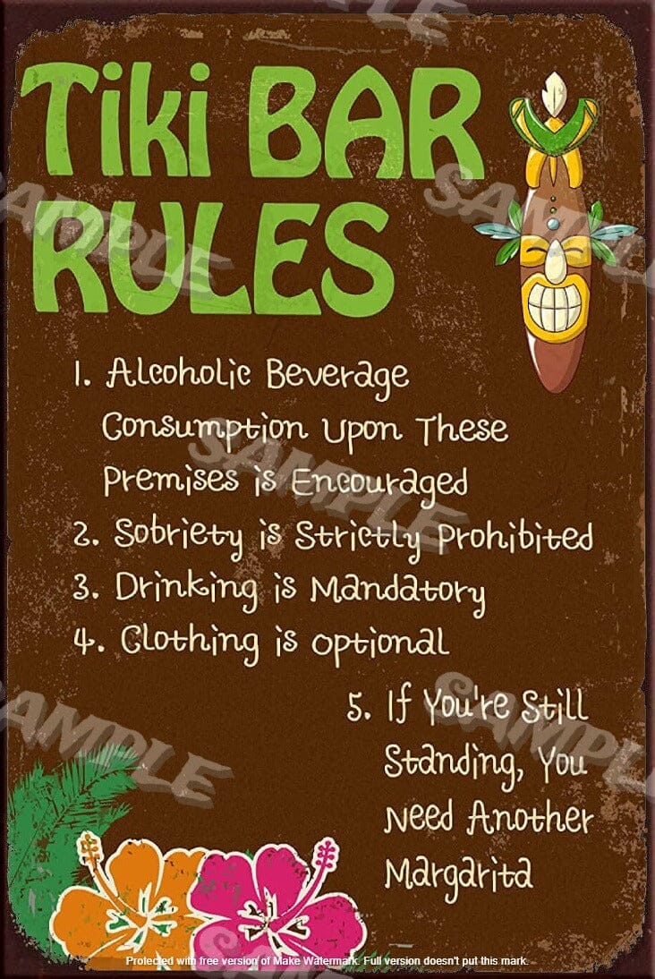 TIKI BAR RULES Retro/ Vintage Tin Metal Sign Man Cave, Wall Home Décor, Shed-Garage, and Bar