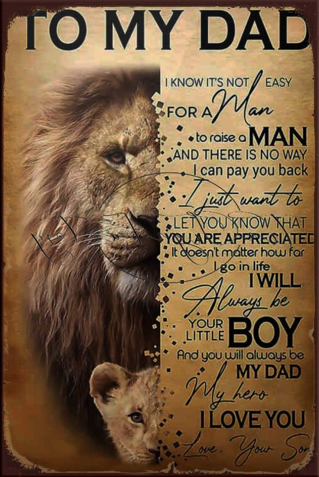 TO DAD Retro/ Vintage Tin Metal Sign Man Cave, Wall Home Décor, Shed-Garage, and Bar