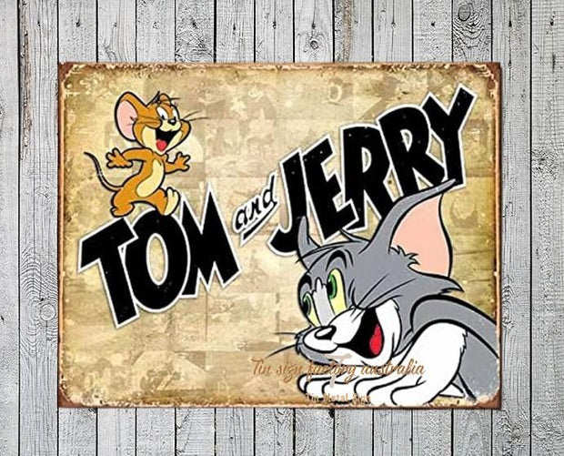 TOM & JERRY Rustic Look Vintage Tin Metal Sign Man Cave, Shed-Garage, and Bar