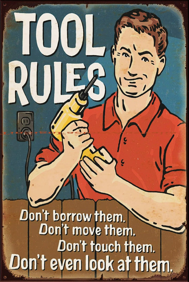MY TOOLS RULE Vintage Retro Rustic Shed Garage Man Cave Metal Sign